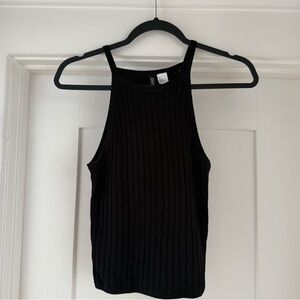 Divided Black Ribbed High-Neck Tank